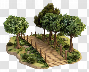 Forest Walkway - Wooden Bridge Crossing In Lush Forest Landscape Transparent PNG