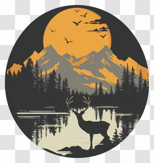 Deer Silhouette - Deer At Sunset In Mountains Transparent PNG