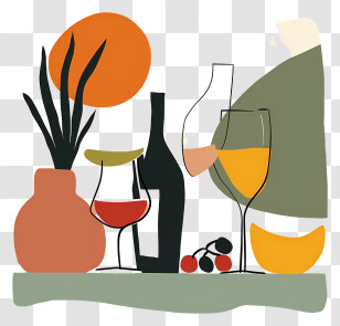 Drinks - Colorful Still Life With Wine And Glasses Transparent PNG