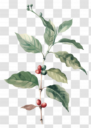 Watercolor Coffee Plant - Botanical Coffee Plant Drawing Transparent PNG