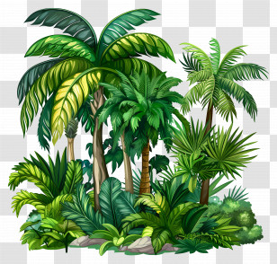 Jungle Plants - Lush Tropical Jungle With Palm Trees Transparent PNG