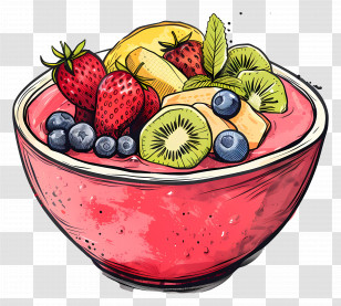 Smoothie Bowl - Illustrated Fruit Bowl With Mixed Fruits Transparent PNG
