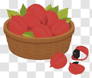 Guarana In Woven Basket - Basket Of Red Fruits With Leaves Transparent PNG