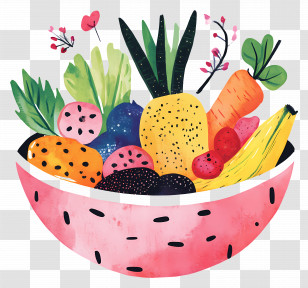 Vegetables And Fruits - Fruit Bowl With Watercolor Design Transparent PNG