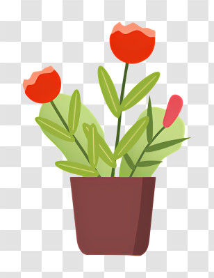 Potted Plant - Potted Plant With Red Flowers Transparent PNG