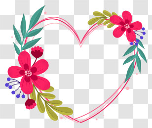 Heart Shaped Flower Wreath - Floral Heart Illustration Frame Transparent PNG