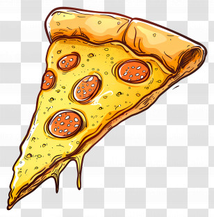 Cheese Pizza - Cartoon Style Pepperoni Pizza Slice Drawing Transparent PNG