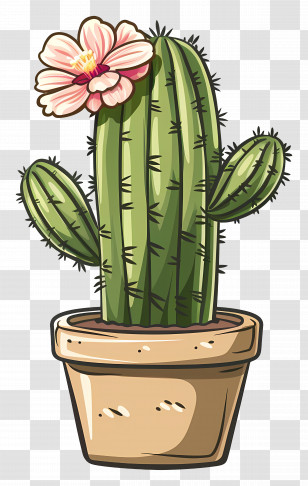 Cactus - Cactus Plant With Flower In A Pot Transparent PNG