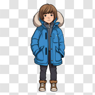 Winter Coat - Young Boy In Blue Winter Coat Illustration Transparent PNG