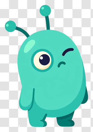 Kawaii Alien - Teal One‑Eyed Winking Alien Transparent PNG
