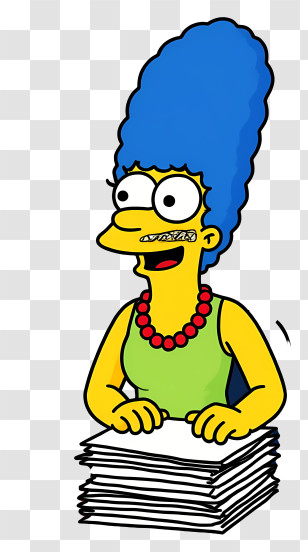 Marge Simpson - Cartoon Character With Stack Of Papers Transparent PNG