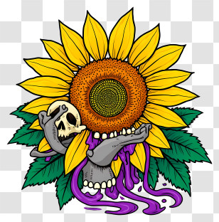 Halloween Skull Flowers - Sunflower And Skull Art For Day Of The Dead Transparent PNG