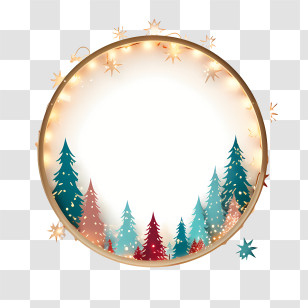Christmas Lights - Circular Frame With Christmas Trees And Stars Transparent PNG