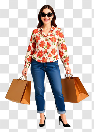 Woman In Casual Outfit - Stylish Shopper With Bags Transparent PNG