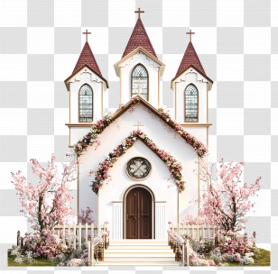 Wedding Church - Church With Pink Floral Decorations Transparent PNG