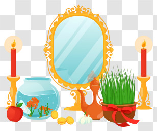 Still Life - Elegant Haft-Seen Table With Mirror And Goldfish Transparent PNG