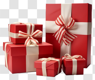 Gift Box - Festive Red Gift Boxes With Striped Ribbon Transparent PNG
