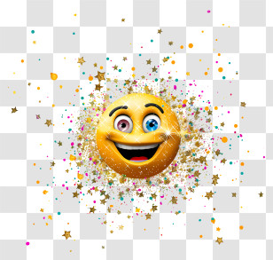 Sparkle - Happy Emoji With Confetti And Stars Transparent PNG