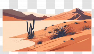 Desert Landscape - Serene Desert Landscape With Cactus And Sand Dunes Transparent PNG