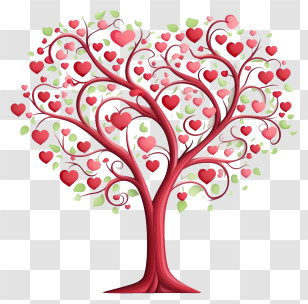 Red Tree - Beautiful Heart Tree Illustration With Red Hearts Transparent PNG