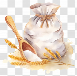 Corn Flour - Bag Of Flour With Wheat And Spoon Transparent PNG