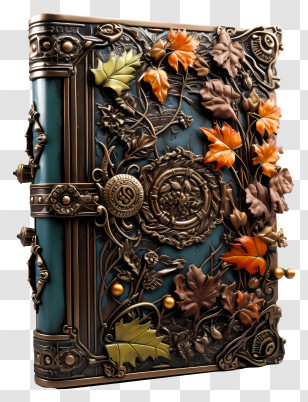 Leather Bound Book - Decorative Book Cover With Autumn Leaves Transparent PNG