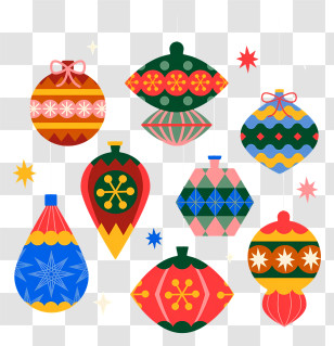 Christmas Decorations - Colorful Christmas Tree Ornaments With Patterns Transparent PNG