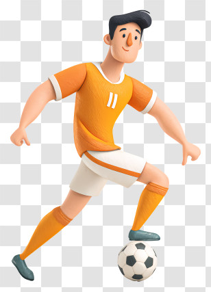 Soccer Player And Football - Orange Soccer Player With Ball Transparent PNG