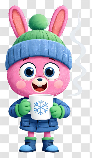 Bunny Drinking Hot Coffee - Cute Pink Bunny With Hot Cocoa Transparent PNG