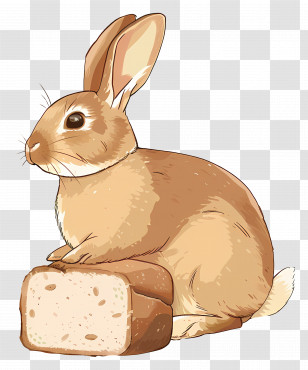 Bunny - Brown Rabbit Sitting With Bread Loaf Transparent PNG