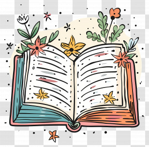 Doodle Book - Open Colorful Book With Floral Decor Transparent PNG