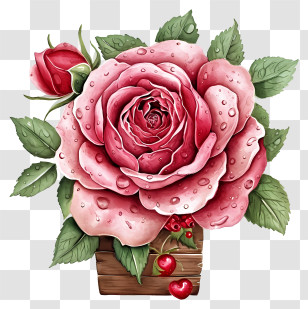 Valentine Rose Floral Art - Beautiful Pink Rose With Water Droplets Transparent PNG
