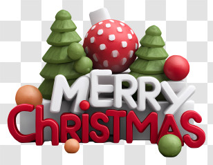 Christmas Word - Merry Christmas With Trees And Ornaments Transparent PNG