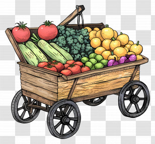 Wagon With Vegetables - Wooden Wagon Packed With Fresh Vegetables Transparent PNG
