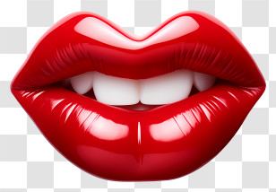 Emoji - Red Glossy Lips In Fashion Style Transparent PNG