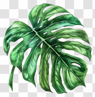 Watercolour Leaf - Green Monstera Leaf Illustration Transparent PNG