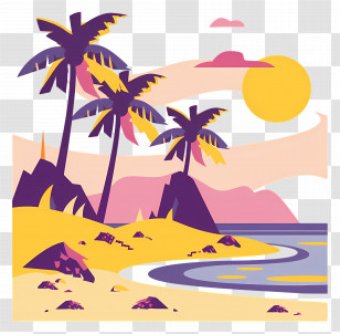 Summer Beach - Vibrant Tropical Beach With Palms Transparent PNG