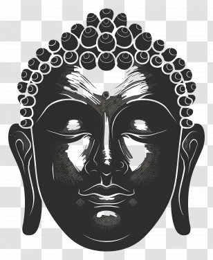 Buddha Face - Black And White Buddha Head Illustration Transparent PNG