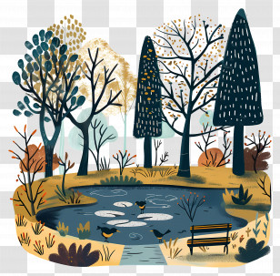 Park - Autumn Park With Pond Transparent PNG