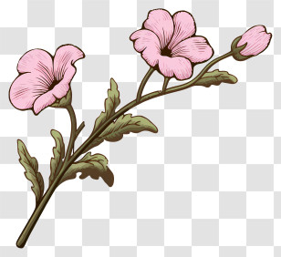 Pink Flower - Pink Flowers On A Branch Illustration Transparent PNG