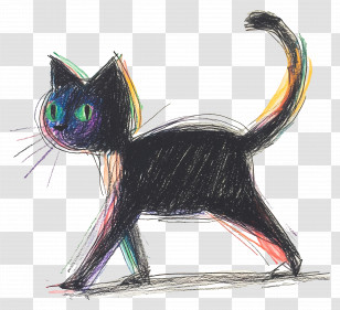 Cat Walking - Colorful Sketch Of Black Cat Transparent PNG