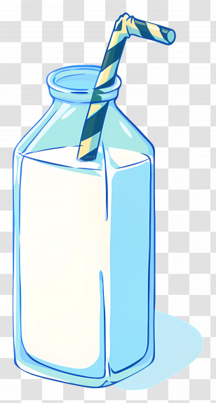 Milk Bottle - Glass Milk Bottle With Colorful Straw Transparent PNG