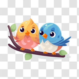 Love Birds - Two Adorable Birds Sitting On A Branch Transparent PNG