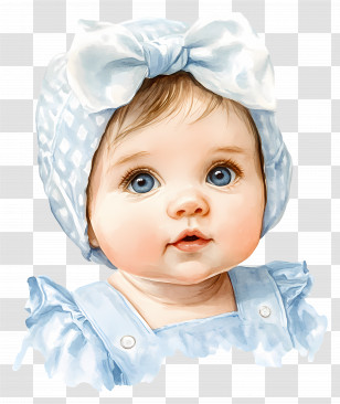 Watercolor Baby Doll - Cute Baby With Bow Illustration Transparent PNG