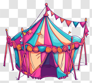 Tent Of Carnival - Bright And Colorful Cartoon Circus Tent Transparent PNG