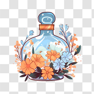Perfume Bottle - Glass Bottle With Colorful Flowers Illustration Transparent PNG