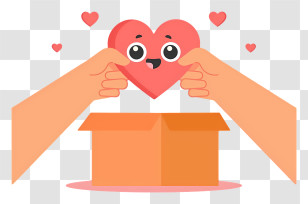 Cartoon Character - Cute Heart With Box And Hands Transparent PNG