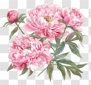 Peonies Pink - Beautiful Pink Peonies Botanical Illustration Transparent PNG