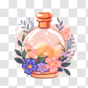 Perfume Bottle - Decorative Floral Glass Bottle Illustration Transparent PNG