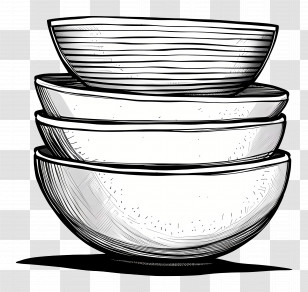 Stack Of Bowls - Stacked Bowls In Black And White Sketch Design Transparent PNG